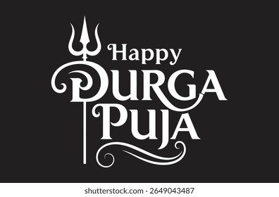 Happy Durga Puja Trishul Tipografia Vetor Design .