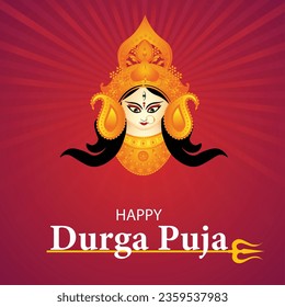 feliz durga puja vectorial afiche diosa hindú
diseño creativo de fondo de banner con ilustración facial de la diosa durga festival indio