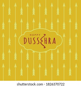 'Happy Dussehara' vector greeting card cover with arrow sign graphic pattern and English text.
