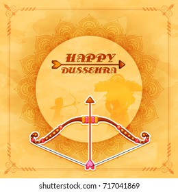 Happy Dussehra background decorated with ornamental floral design and paper bow-arrow.