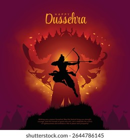 Happy Dussehra background design. Lord Rama killing Ravana in Dussehra,Vijayadashami. Dussehra Poster Creative Design Vector Illustration. Festival of India.