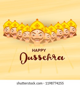 Happy Dussehra Background Design With Ten Heads Ravana.