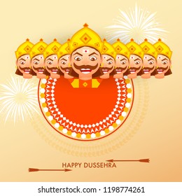 Happy Dussehra Background Design With Ten Heads Ravana.