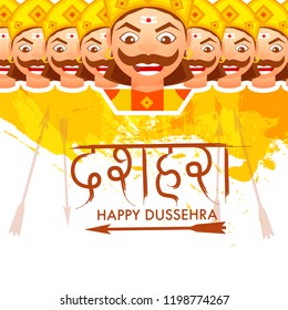Happy Dussehra Background Design With Ten Heads Ravana.