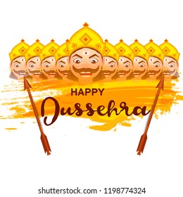 Happy Dussehra Background Design With Ten Heads Ravana.