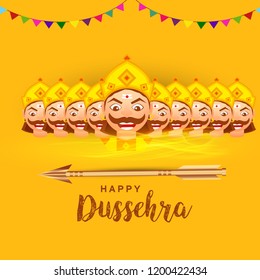 Happy Dussehra Background Design With Ten Heads Ravana.