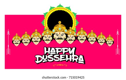 Happy Dussehra banner design ravan face vector