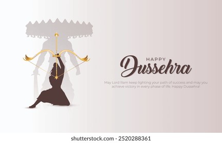 Frohes Dussehra Banner und Grußkartendesign. Hindu Festival Vijayadashami Feier mit Lord Rama Tötung Ravana Hintergrund Vektorgrafik