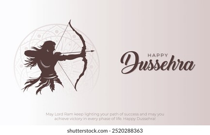 Feliz Dussehra Banner e design de cartão de saudação. Festival Hindu Celebração de Vijayadashami com Lord Rama Matando Ravana Fundo Ilustração Vetor