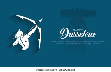 Feliz Dussehra Banner e design de cartão de saudação. Festival Hindu Celebração de Vijayadashami com Lord Rama Matando Ravana Fundo Ilustração Vetor