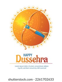 Happy Dussehra banner. Woman shoots arrow from bow. Indian mythology and legend, holiday and festival. Promotion banner, limited offer, discounts and promotions. Cartoon flat vector illustration