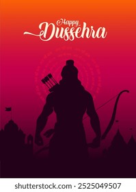 Happy Dussehra calligraphy with Shree Ram arrow vector, silhouette, and sketch, festival background for social media banner design template
