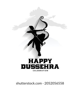 Happy Dussehra Card With Lord Rama And Raavan Silhouette