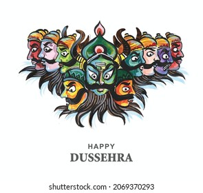 Happy dussehra celebration angry ravan with ten heads card design