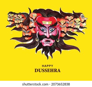 Happy dussehra celebration angry ravan with ten heads card design