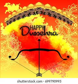Happy Dussehra celebration background with different elements, Can be used as Poster, Banner or Flyer design for Indian Festival concept.