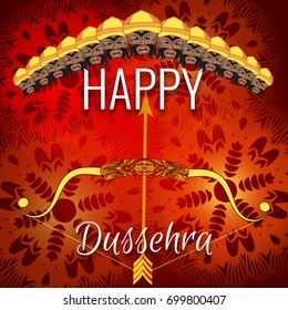 Happy Dussehra celebration background with different elements, Can be used as Poster, Banner or Flyer design for Indian Festival concept.