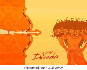 Happy Dussehra Celebration Background With Hindu Mythology Lord Rama Killing Demon Ravana Illustration.