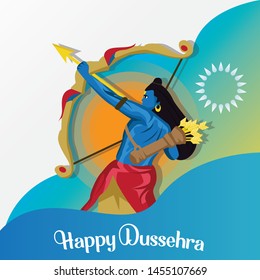 Happy Dussehra celebration illustration of Lord Rama with bow arrow, Shree Ram Navami celebration of indian festival