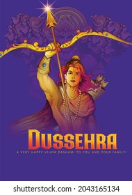 Happy Dussehra Celebration with  illustration of Lord Rama with bow arrow