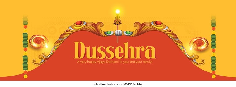 Happy Dussehra Celebration with  illustration of Lord Rama with bow arrow