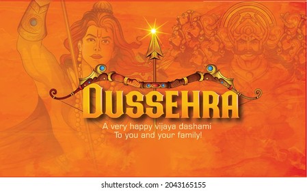 Happy Dussehra Celebration with  illustration of Lord Rama with bow arrow