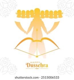 Feliz celebración de dussehra lankapati ravan con diez cabezas y diseño de flecha de arco de lord rama