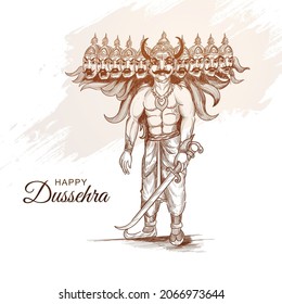 Happy dussehra celebration ravan with hand draw sketch design