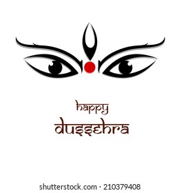 Happy Dussehra celebrations concept wit beautiful big eyes of Goddess Durga on grey background. 