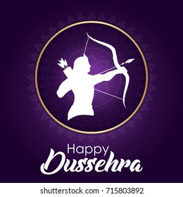 Happy Dussehra celebrations. Indian festival vector illustration with bow and arrow. Creative festive and decorative elements.