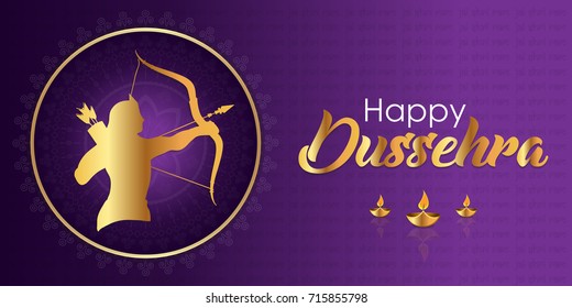 Happy Dussehra celebrations. Indian festival vector illustration with bow and arrow. Creative festive and decorative elements.
