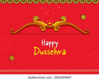 Happy Dussehra Concept With Bow And Arrow Illustration On Red Background.