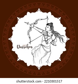 Happy Dussehra cultural festival background with lord rama holding bow and arrow vector