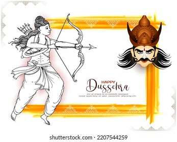 Happy Dussehra cultural festival celebration card with lord Rama killing ravana concept vector