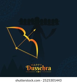 Happy Dussehra cultural hindu festival with bow and ravana vector design