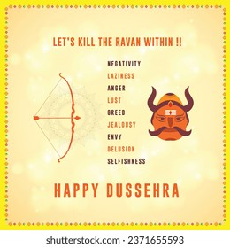 Happy Dussehra, Dasara. Bad Qualities. Remove. Ravana. Festival