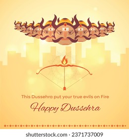 Happy Dussehra, Dasara Creative Post. Ravana, Fire. Real Estate Background Vector Design Template