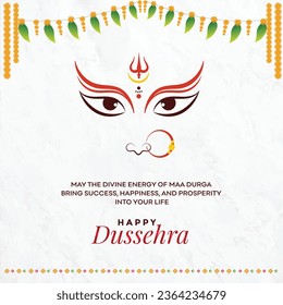 Happy Dussehra, Dasara, Maa Durga, Durga Puja Illustration. Indian Festival Wishes Vector Social Media Template