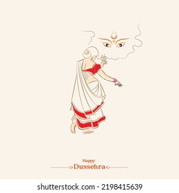 happy dussehra dhunuchi dance performance line drawing vector illustration