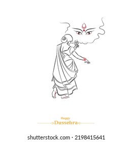 happy dussehra dhunuchi dance performance line drawing vector illustration