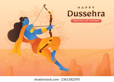 Happy Dussehra festival background. Dussehra celebration. October 24. Celebrate Vijayadashami festival. Cartoon Vector illustration. Poster, Banner, Greeting Card, Template. Creative social media post
