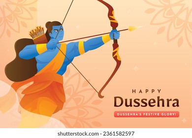 Happy Dussehra festival background. Dussehra celebration. October 24. Celebrate Vijayadashami festival. Cartoon Vector illustration. Poster, Banner, Greeting Card, Template. Creative social media post