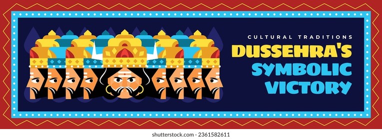 Happy Dussehra festival background. Dussehra celebration. October 24. Celebrate Vijayadashami festival. Cartoon Vector illustration. Poster, Banner, Greeting Card, Template. Creative social media post