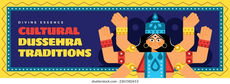 Happy Dussehra festival background. Dussehra celebration. October 24. Celebrate Vijayadashami festival. Cartoon Vector illustration. Poster, Banner, Greeting Card, Template. Creative social media post