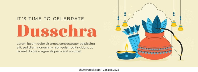 Happy Dussehra festival background. Dussehra celebration. October 24. Celebrate Vijayadashami festival. Cartoon Vector illustration. Poster, Banner, Greeting Card, Template. Creative social media post