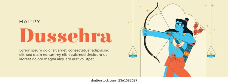 Happy Dussehra festival background. Dussehra celebration. October 24. Celebrate Vijayadashami festival. Cartoon Vector illustration. Poster, Banner, Greeting Card, Template. Creative social media post