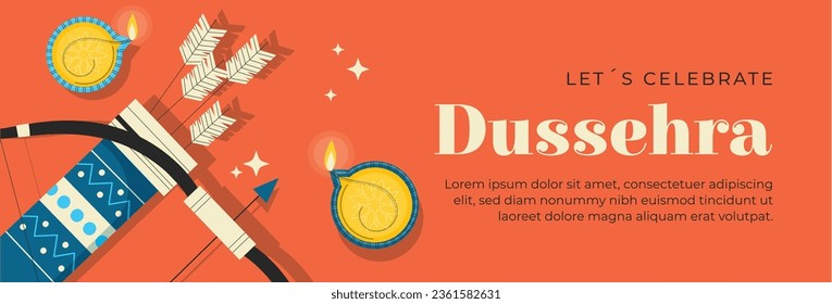 Happy Dussehra festival background. Dussehra celebration. October 24. Celebrate Vijayadashami festival. Cartoon Vector illustration. Poster, Banner, Greeting Card, Template. Creative social media post