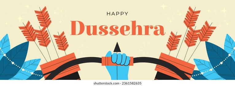 Happy Dussehra festival background. Dussehra celebration. October 24. Celebrate Vijayadashami festival. Cartoon Vector illustration. Poster, Banner, Greeting Card, Template. Creative social media post
