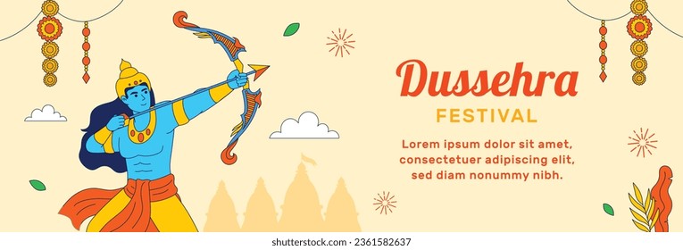 Happy Dussehra festival background. Dussehra celebration. October 24. Celebrate Vijayadashami festival. Cartoon Vector illustration. Poster, Banner, Greeting Card, Template. Creative social media post