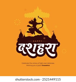 Feliz Dussehra Festival Diseño de fondo Escritura de Plantilla Dussehra en idioma de texto hindi